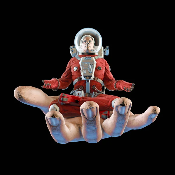 Hand Gud Astronaut Illustration Surrealistisk Science Fiction Scen Med Meditera — Stockfoto