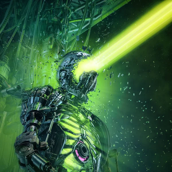 Extreme Transmission Overload Illustration Futuristic Metallic Science Fiction Cyborg Shooting — Stock Photo, Image