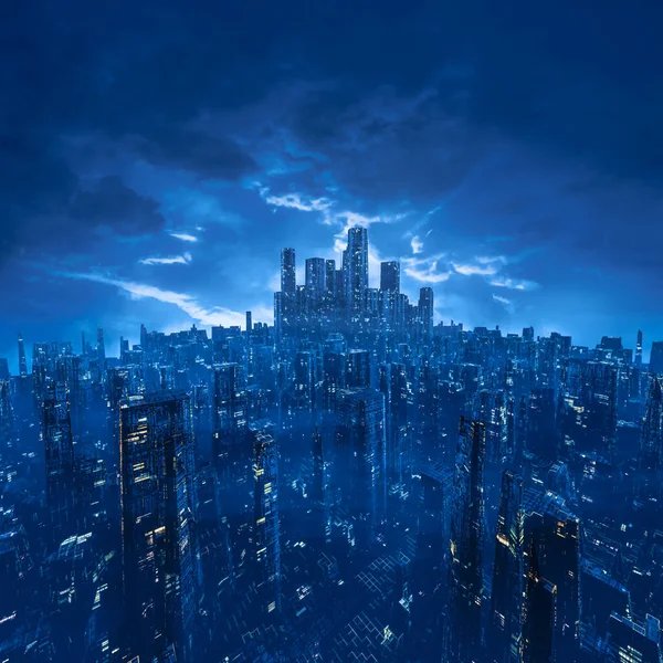 Metropolis Future Illustration Dark Futuristic Science Fiction Cyberpunk City Cloudy — 스톡 사진
