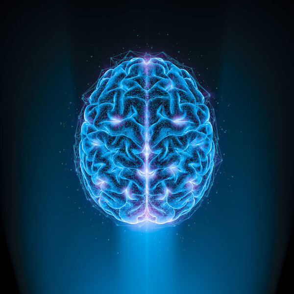 Ум пользователя виртуальной реальности / 3D-иллюстрация человеческого мозга с искусственным интеллектом
