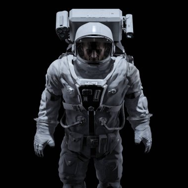 Koyu renk astronot portresi / erkek bilim kurgu belgeseli moodily lit astronot siyah arka planda izole