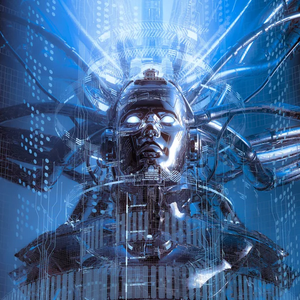 Reine Flux Données Illustration Science Fiction Féminine Intelligence Artificielle Intérieur — Photo