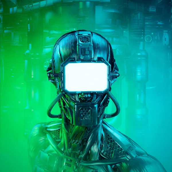 Visão Transmissão Alterada Ilustração Robô Humanoide Ficção Científica Com Espaço — Fotografia de Stock