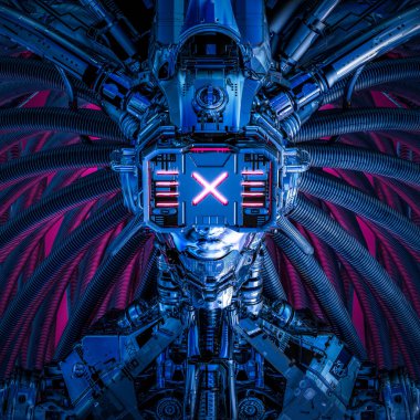 Veri kovanı kraliçesi / 3 boyutlu bilim kurgu, maskeli kadın uzaylı android yapay zeka.