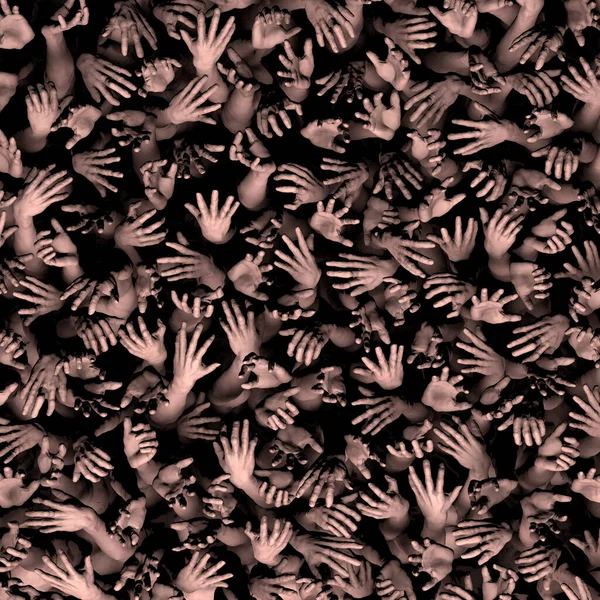 僵尸恐怖片手万圣节背景 3D画面从黑暗中伸出手来的粗糙的不死之手 — 图库照片