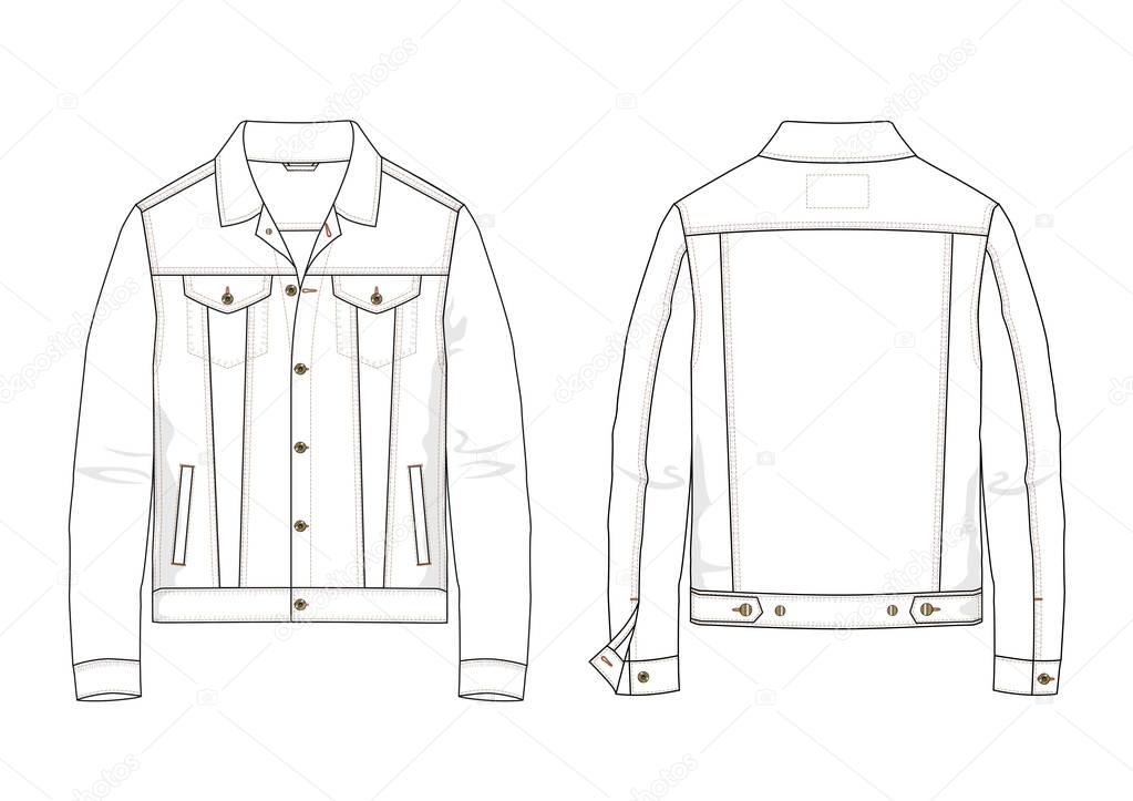 Technical sketch of man denim jacket in vector.
