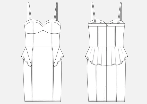 Technische Schets Van Mode Van Vrouwen Midden Jurk Vector — Stockvector