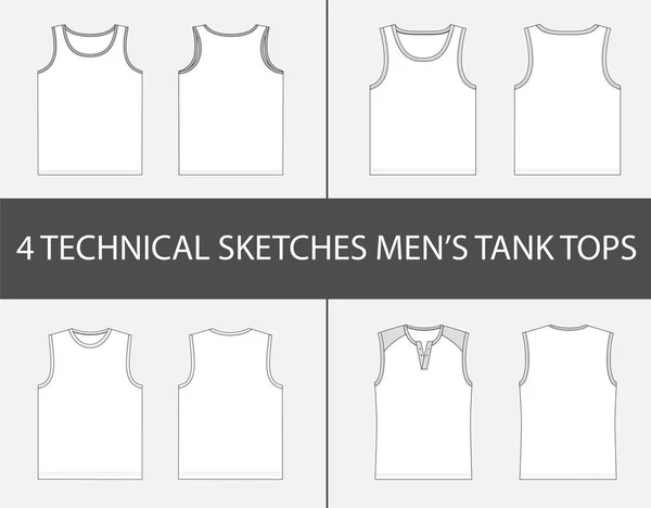 4 moda teknik çizimler vektör erkekler Tank tops.