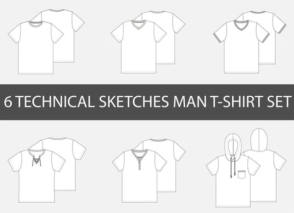 Moda Esboços Técnicos Camiseta Masculina Vetor — Vetor de Stock