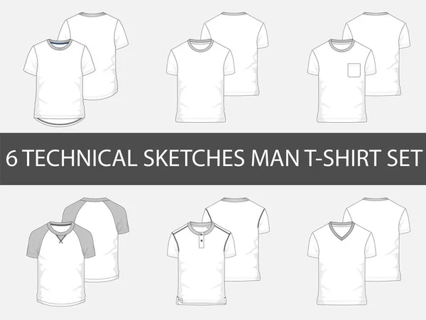 Mode Esquisses Techniques Des Hommes Shirts Vecteur — Image vectorielle