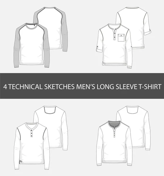Bocetos Técnicos Moda Camiseta Manga Larga Para Hombre Vector — Vector de stock