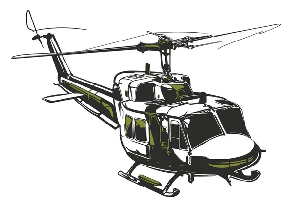 Modern izole vektör çizim helikopter koyu gri ve ordu yeşil renk olarak beyaz arka plan üzerinde.