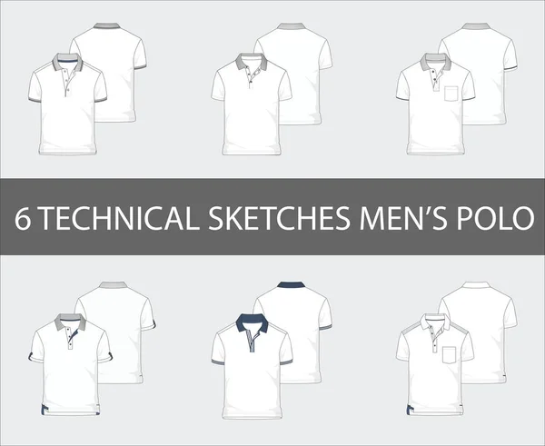 Sketsa Teknis Fashion Mengatur Kaus Polo Lengan Pendek Pria Pada - Stok Vektor