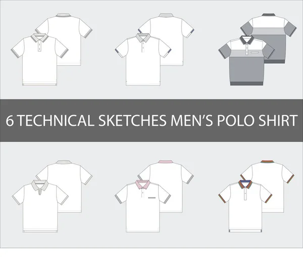 Mode Technische Schetsen Van Mannen Korte Mouw Polo Shirts Vector — Stockvector