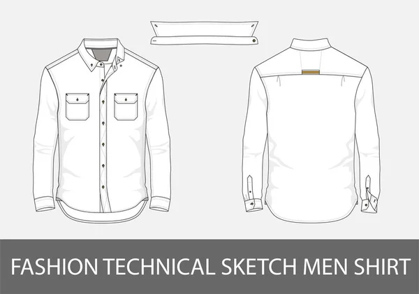 Модна Технічна Ескізна Чоловіча Сорочка Довгими Рукавами Накладними Кишенями Векторі — стоковий вектор
