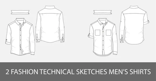 Esquisses Techniques Mode Chemises Pour Hommes Manches Longues Poches Plaquées — Image vectorielle