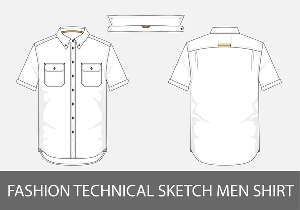 Mode Technique Croquis Homme Chemise Manches Courtes Poches Plaquées Dans — Image vectorielle