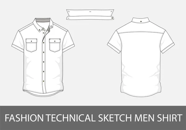 Mode Technische Sketch Heren Shirt Met Korte Mouwen Patch Zakken — Stockvector