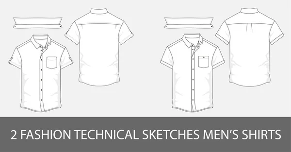 Модні Технічні Ескізи Чоловічої Сорочки Короткими Рукавами Накладними Кишенями Векторі — стоковий вектор