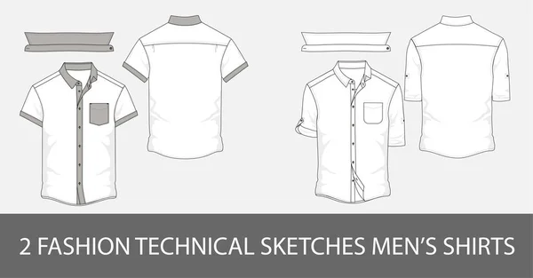 2时尚技术草图男子衬衫短袖和补丁口袋的矢量 — 图库矢量图片