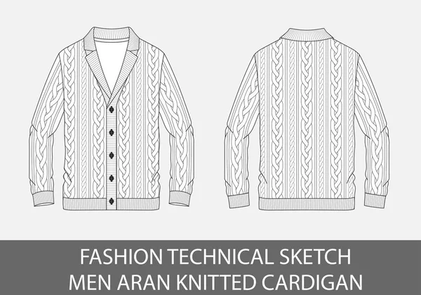 Mode Technische Schets Mannen Brei Aran Single Breasted Vest Vectorafbeelding — Stockvector