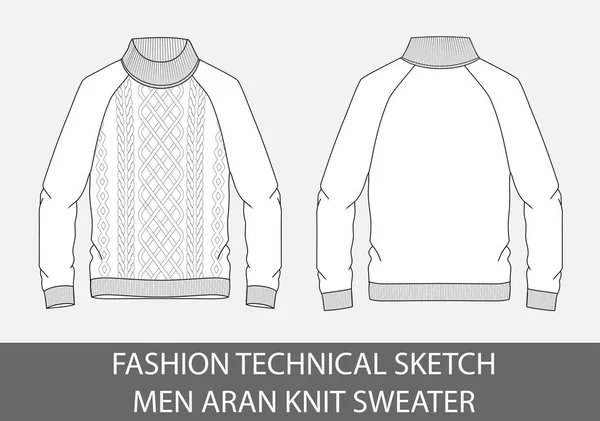 Moda Hombres Bosquejo Técnico Tejer Aran Suéter Solo Pecho Gráfico — Vector de stock