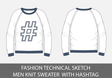 Moda teknik çizim vektör grafiği içindeki hashtag erkeklerle örgü kazak.
