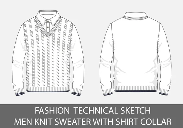 Moda Teknik Kroki Erkek Örgü Kazak Gömlek Yakalı Vektör Grafiği — Stok Vektör