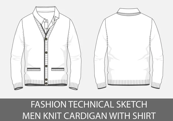 Moda Teknik Kroki Erkek Hırka Gömlek Vektör Grafiği Ile Örgü — Stok Vektör