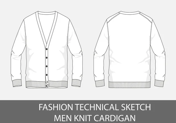 Módní Technický Nákres Muži Knit Cardigan Vektorové Grafiky — Stockový vektor