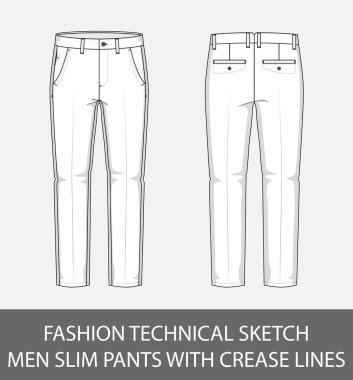 Moda teknik vektör grafiği kırışık satırla ince pantolon erkek kroki