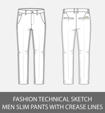 Moda teknik vektör grafiği kırışık satırla ince pantolon erkek kroki