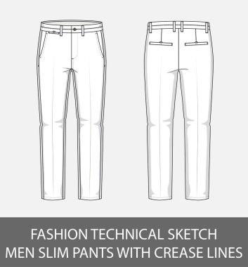 Moda teknik vektör grafiği kırışık satırla ince pantolon erkek kroki