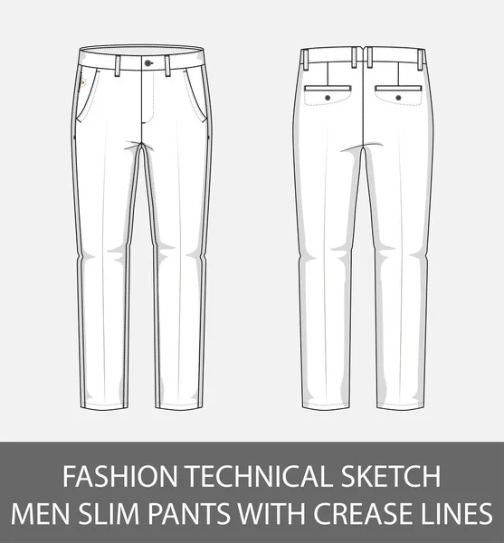 Moda Hombres Bosquejo Técnico Pantalones Delgados Con Líneas Pliegue Gráfico — Vector de stock