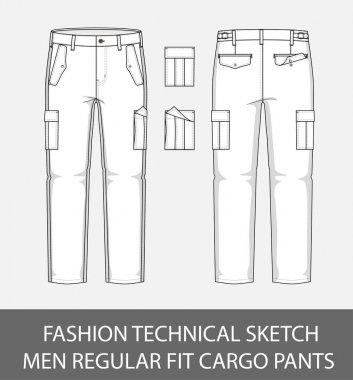 Moda teknik adamlar düzenli uygun kargo pantolon 2 yama ceplerinde vektör grafiği ile kroki