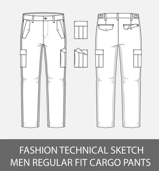 Mode Technische Sketch Mannen Regelmatig Fit Cargo Broek Met Zakken — Stockvector