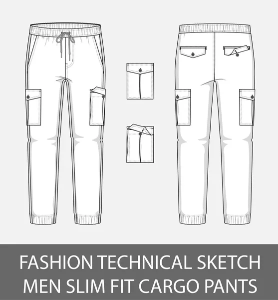 Moda teknik kroki erkek uygun kargo pantolon 2 yama cepler vektör grafiği içindeki ince