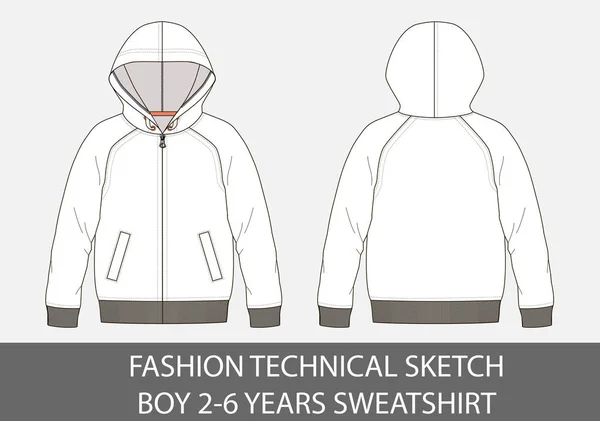 Fashion Technical Sketch Boy Years Sweatshirt Hood Vector Graphic — Stock Vector