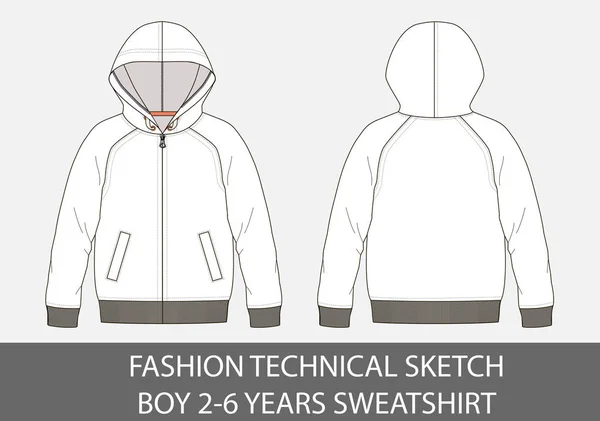 Moda Niño Boceto Técnico Años Sudadera Con Capucha Gráfico Vectorial — Vector de stock