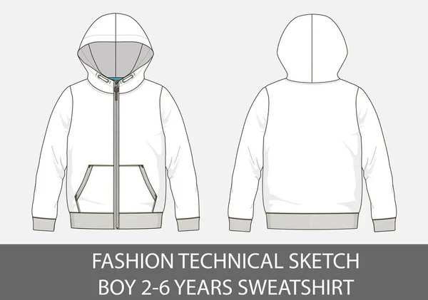 Mode Technische Sketch Jongen Jaar Sweatshirt Met Capuchon Vectorafbeelding — Stockvector