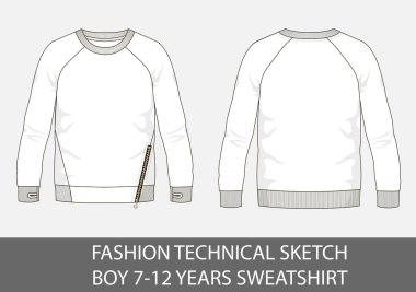 Moda teknik kroki için çocuk 7-12 yaş kazak vektör grafik içinde