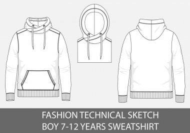 Moda teknik kroki ile vektör grafiği mahallede çocuk 7-12 yaş kazak