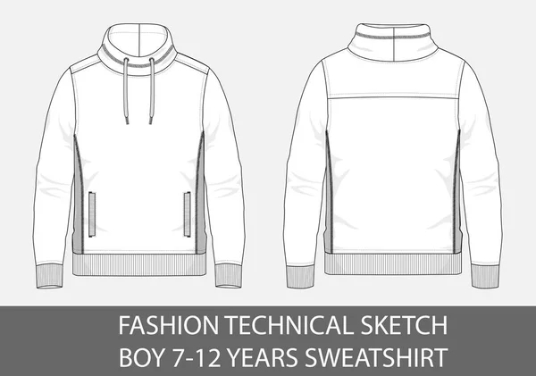 Moda teknik kroki çocuk 7-12 yaş kazak ile baca şapkası nec vektör grafiği