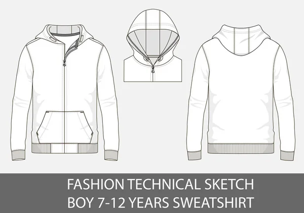 Mode Technische Schets Voor Boy Jaar Sweatshirt Met Capuchon Vectorafbeelding — Stockvector