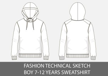 Moda teknik kroki için çocuk 7-12 yaş kazak ile vektör grafiği mahallede