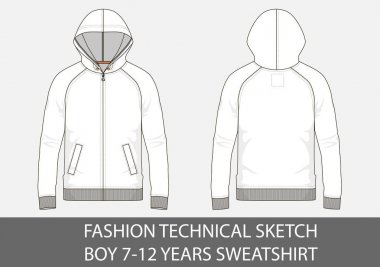 Moda teknik kroki için çocuk 7-12 yaş kazak ile vektör grafiği mahallede