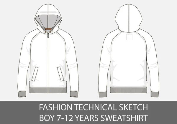 Mode Technische Schets Voor Boy Jaar Sweatshirt Met Capuchon Vectorafbeelding — Stockvector
