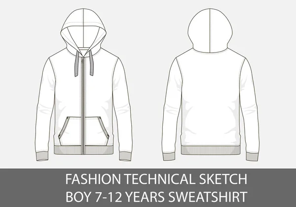 Mode Technische Schets Voor Boy Jaar Sweatshirt Met Capuchon Vectorafbeelding — Stockvector