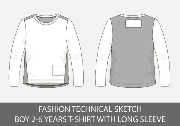 Modetechnische Skizze Für Jungen Von Jahren Shirt Mit Langen Ärmeln — Stockvektor