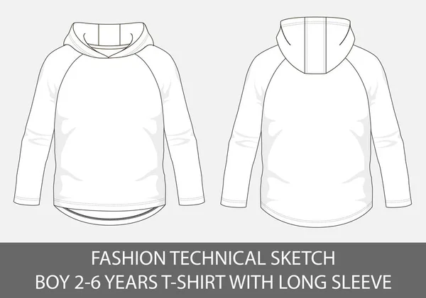 Мода Технический Эскиз Мальчика Лет Толстовки Футболка Длинным Рукавом Векторной — стоковый вектор